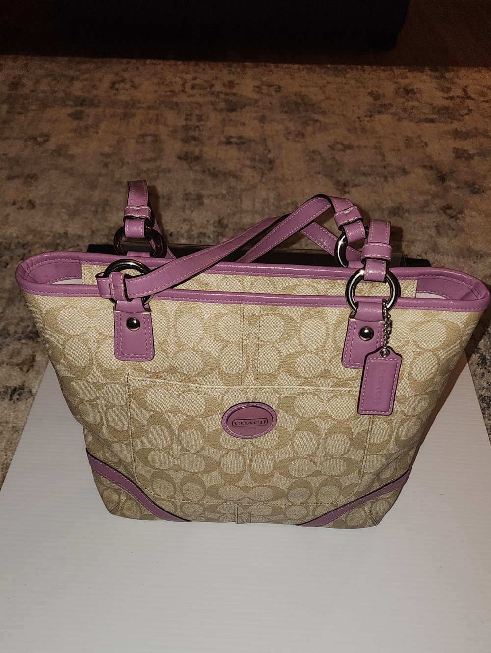 Coach Laura Signature Canvas Tote with Pink Trim.